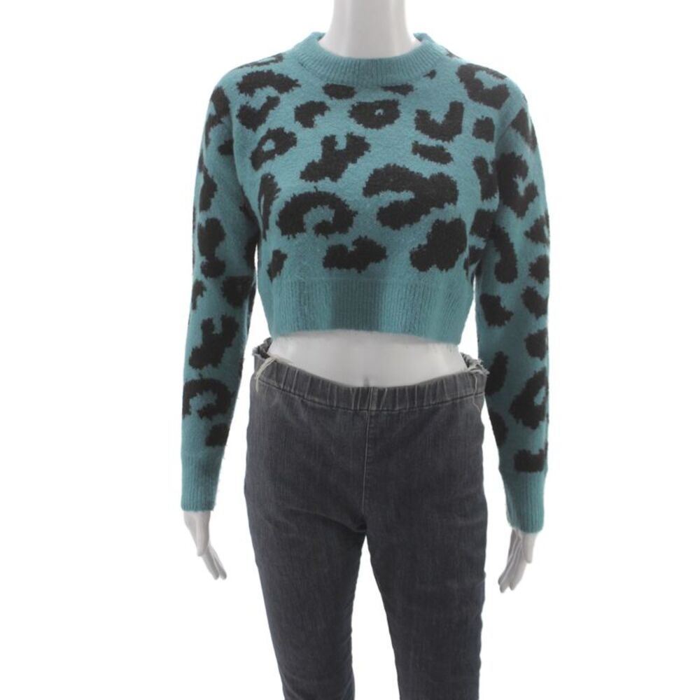 Superdown Unisex Pullover Sweater Black Leopard Crew Neck Long Sleeve Size XS